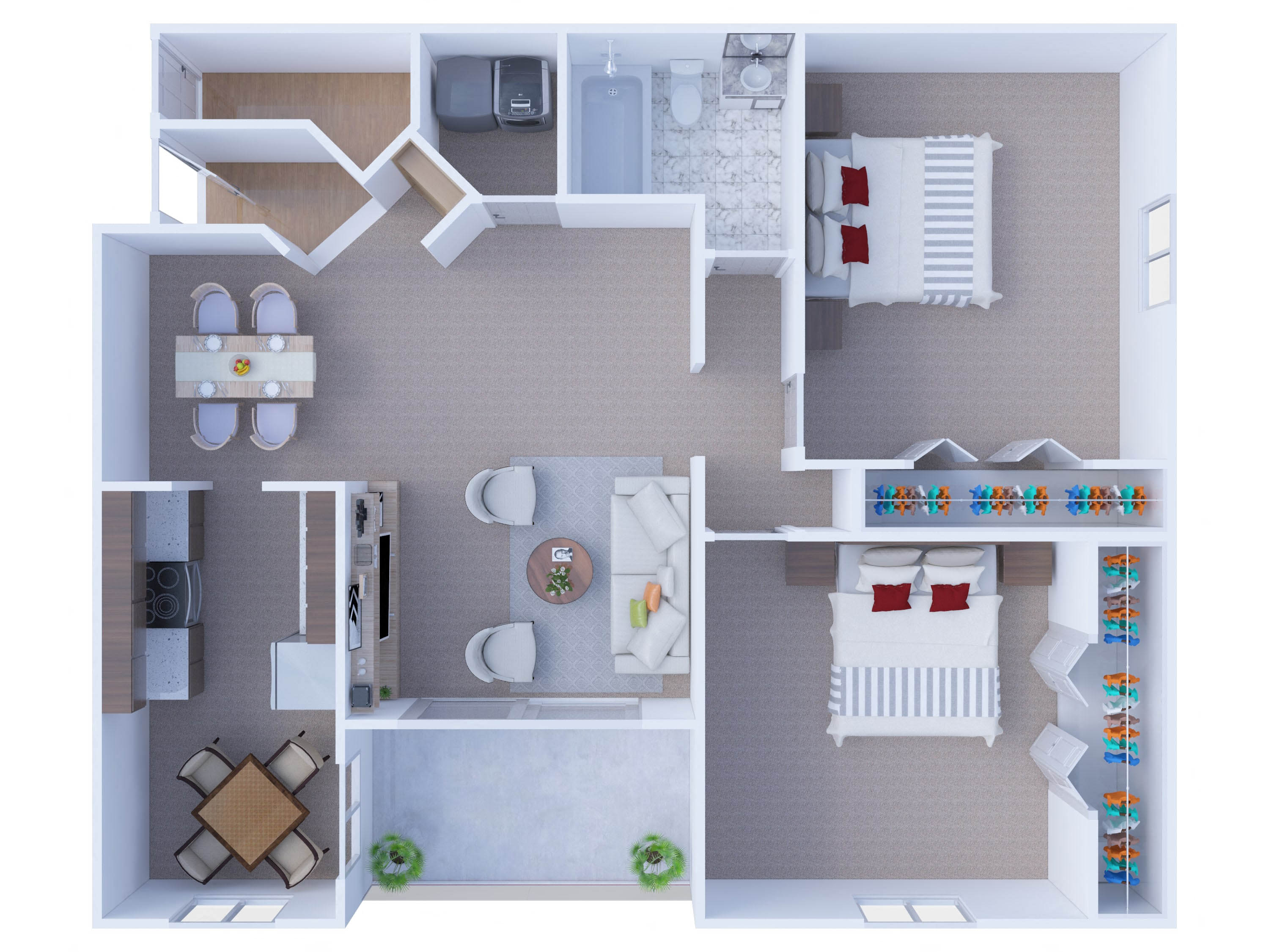 Floor plan for 2 beds, 1 bath, 1027 sqft